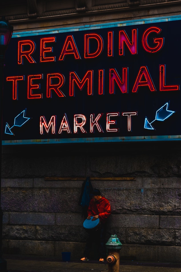 Exterior sign for Reading Terminal Market in Philadelphia, PA 